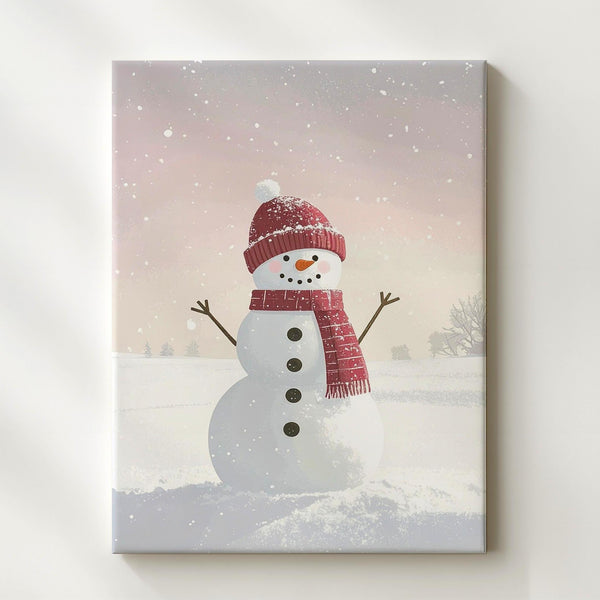 Playful Snowman in Pink Canvas – Cute Holiday Wall Art with Childlike Charm - Gifitto