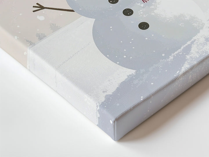 Playful Snowman in Pink Canvas – Cute Holiday Wall Art with Childlike Charm - Gifitto