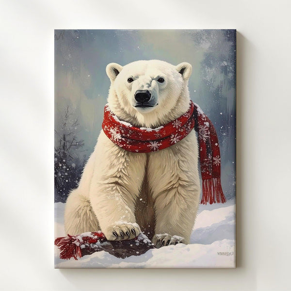Polar Bear Cub in Snow Canvas – Cozy Holiday Wildlife Wall Art - Gifitto