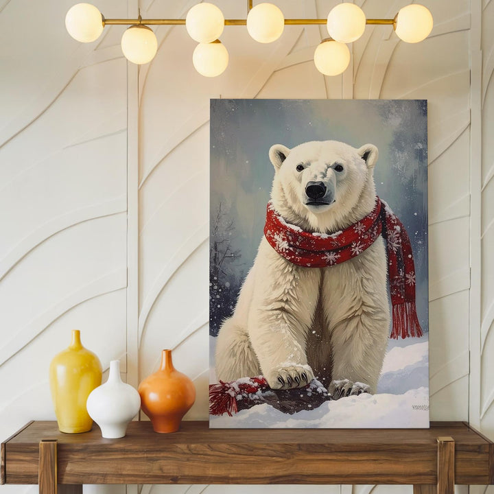 Polar Bear Cub in Snow Canvas – Cozy Holiday Wildlife Wall Art - Gifitto