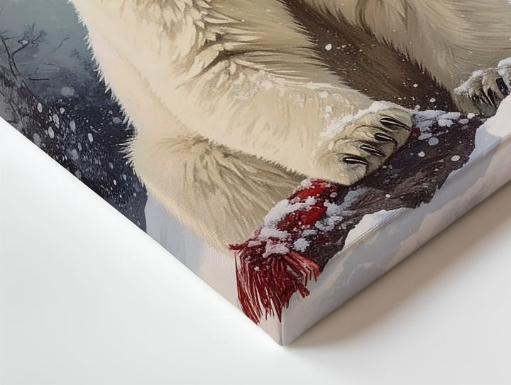 Polar Bear Cub in Snow Canvas – Cozy Holiday Wildlife Wall Art - Gifitto