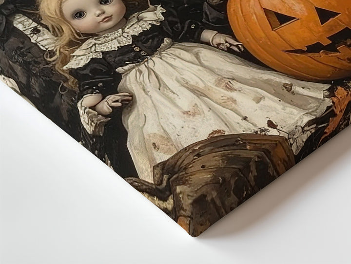 Pumpkin-Headed Couple Portrait Canvas – Vintage Surreal Halloween Art - Gifitto