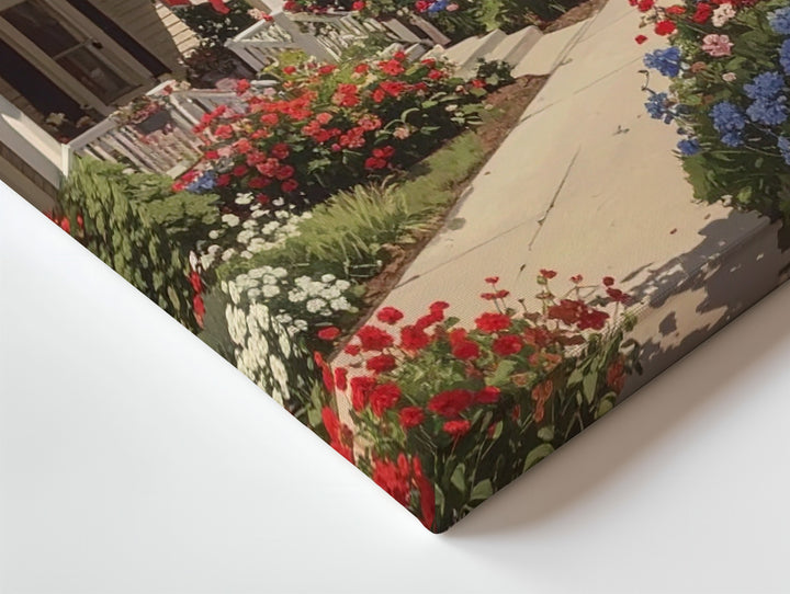 Patriotic Suburban Street Canvas – Flags & Red, White, Blue Summer Gardens - Gifitto