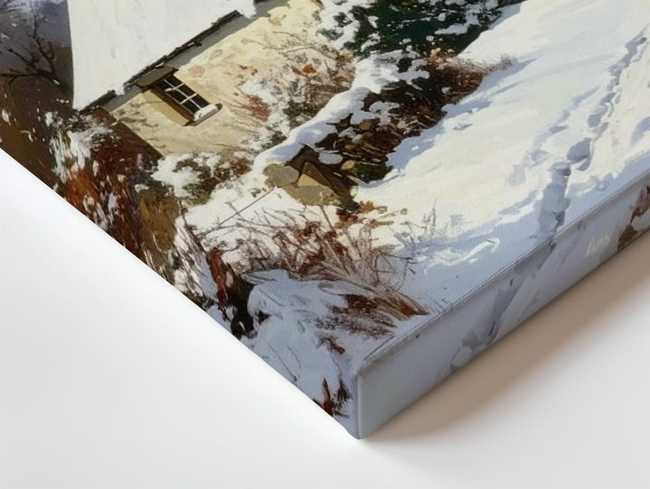 Snowy Cottage in Winter Hills Canvas – Cozy Rural Christmas Wall Art - Gifitto