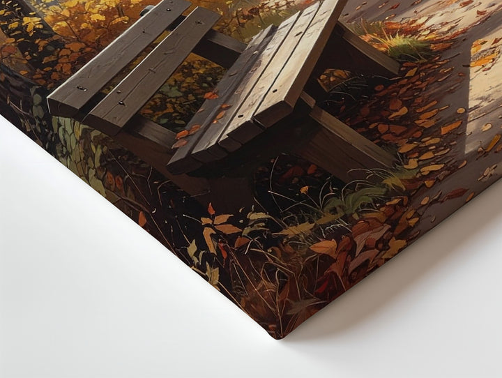 Autumn Solitude Canvas – Golden Forest Path with Empty Bench - Gifitto