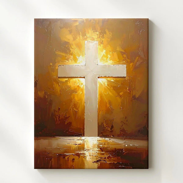 Radiant Golden Cross Canvas – Spiritual Christian Wall Art of Faith and Enlightenment - Gifitto