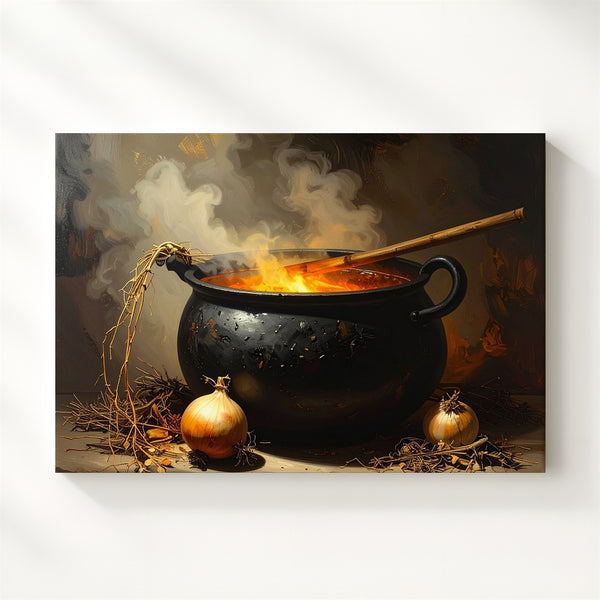 Witch’s Cauldron Canvas – Dark Magical Brewing Scene with Herbs & Smoke - Gifitto