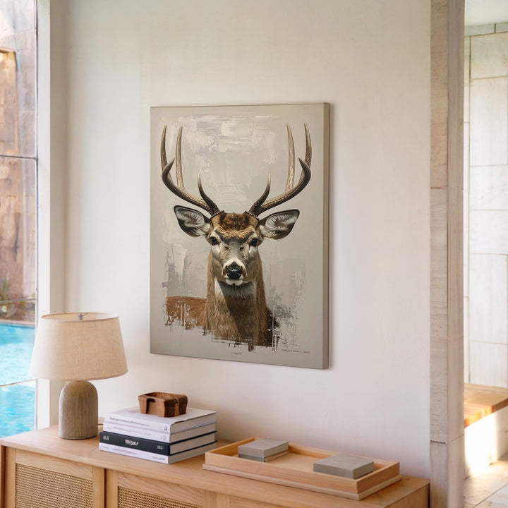Realistic Deer Portrait Canvas – Winter Wildlife Wall Art with Holiday Warmth - Gifitto