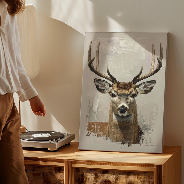 Realistic Deer Portrait Canvas – Winter Wildlife Wall Art with Holiday Warmth - Gifitto