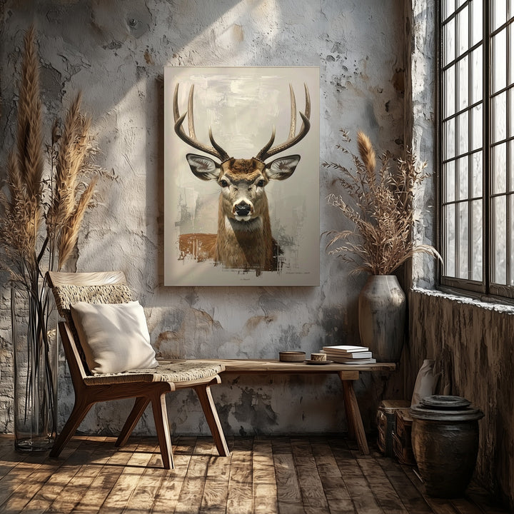 Realistic Deer Portrait Canvas – Winter Wildlife Wall Art with Holiday Warmth - Gifitto