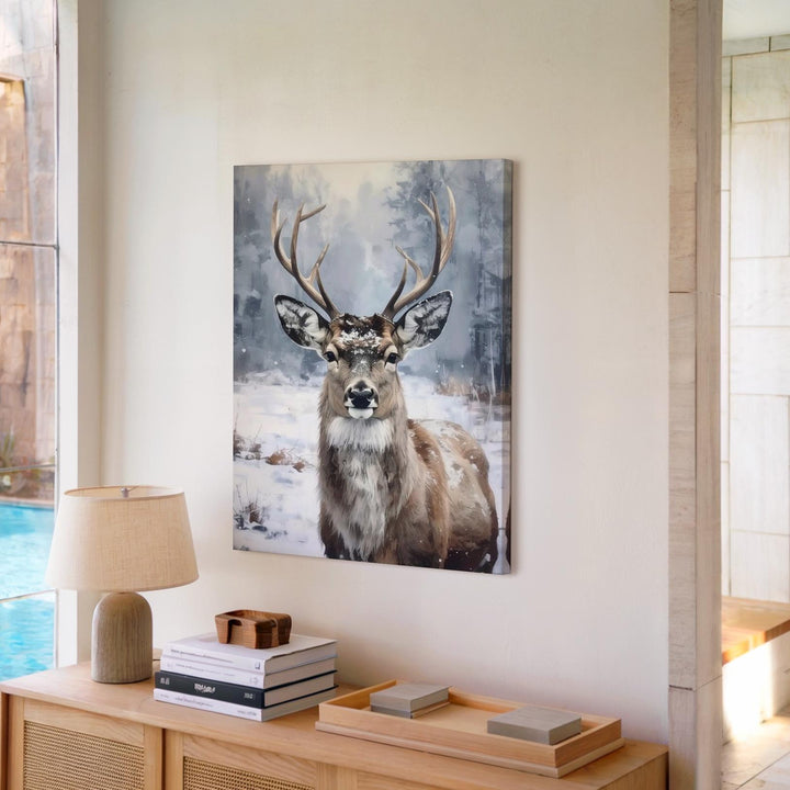 Realistic Reindeer Portrait Canvas – Serene Christmas Wildlife Wall Art - Gifitto