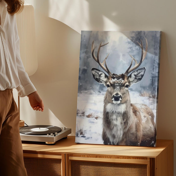 Realistic Reindeer Portrait Canvas – Serene Christmas Wildlife Wall Art - Gifitto