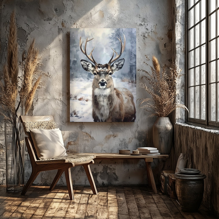 Realistic Reindeer Portrait Canvas – Serene Christmas Wildlife Wall Art - Gifitto