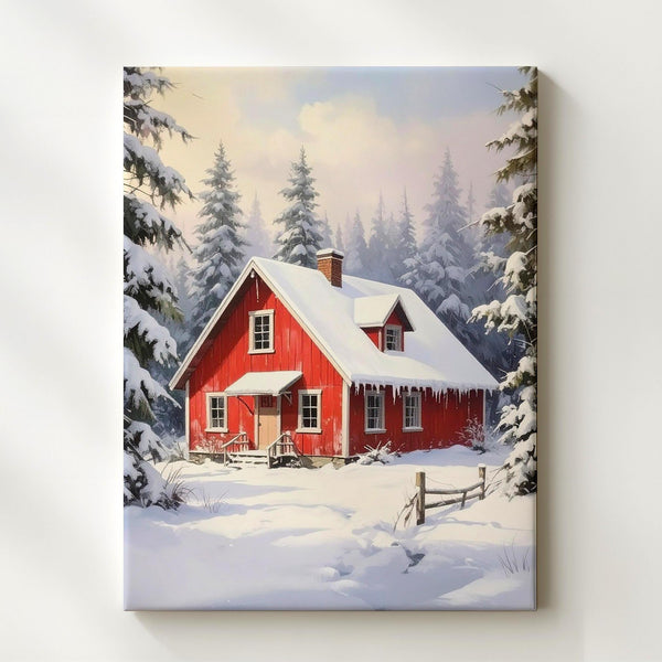 Red Vintage Truck with Tree Canvas – Rustic Christmas Forest Wall Art - Gifitto