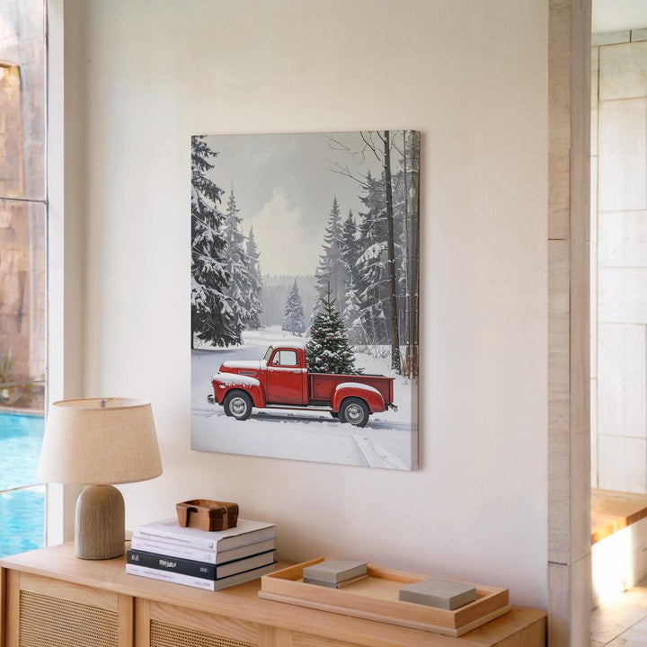 Striped Candy Cane Canvas – Minimalist Red & White Holiday Wall Art - Gifitto