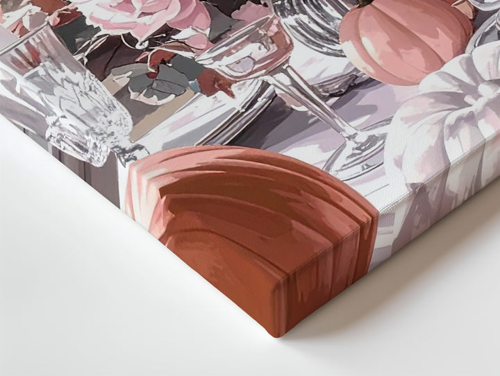 Elegant Halloween Table Canvas – Blush Pumpkins & Floral Autumn Setting - Gifitto