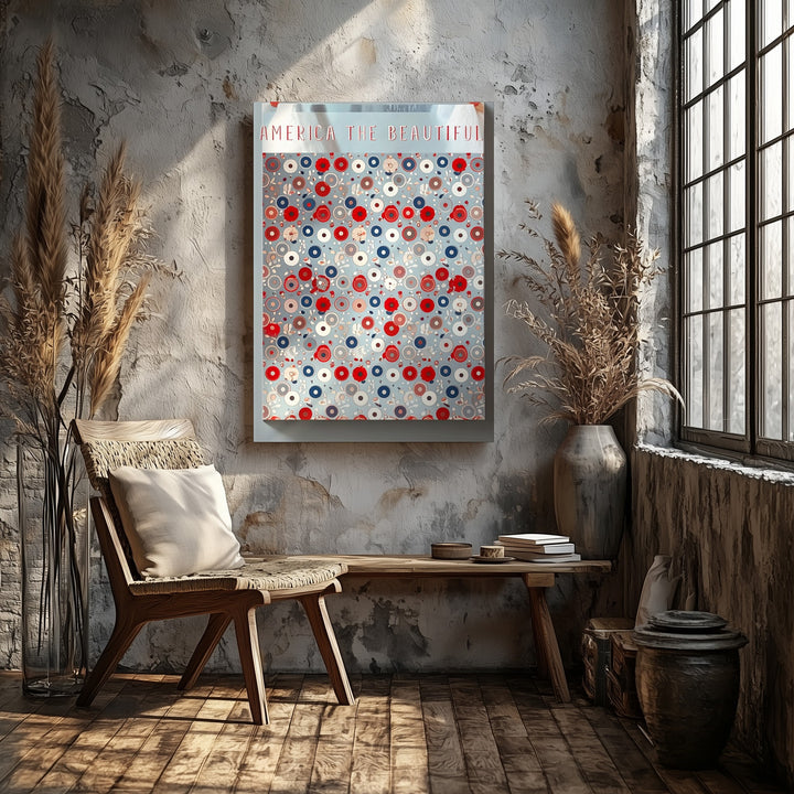 America the Beautiful Floral Pattern Canvas – Retro Patriotic Wall Art - Gifitto