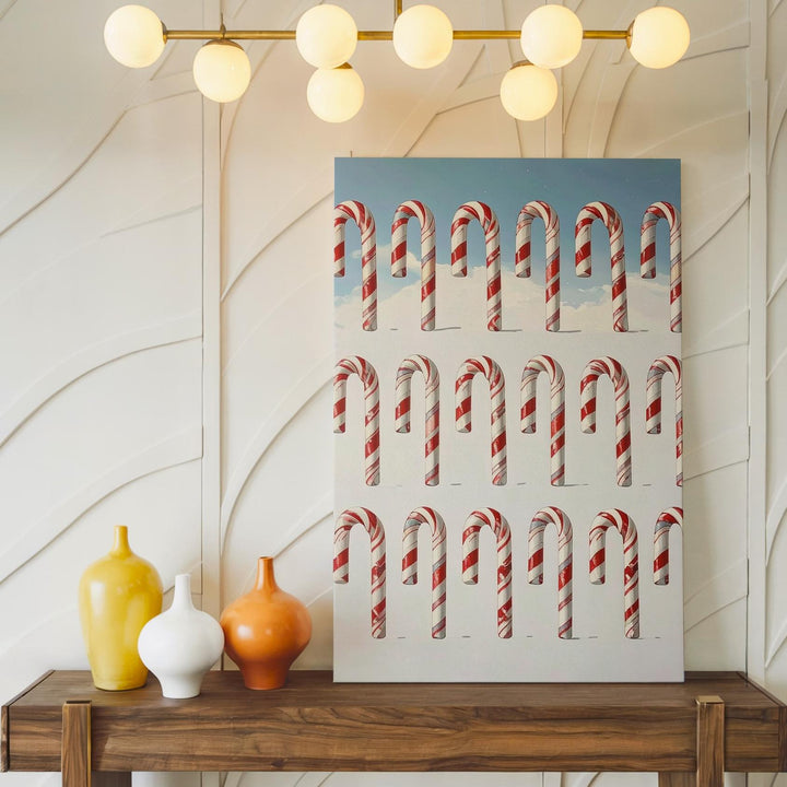Candy Cane Pattern Canvas – Festive Red & White Christmas Wall Art - Gifitto