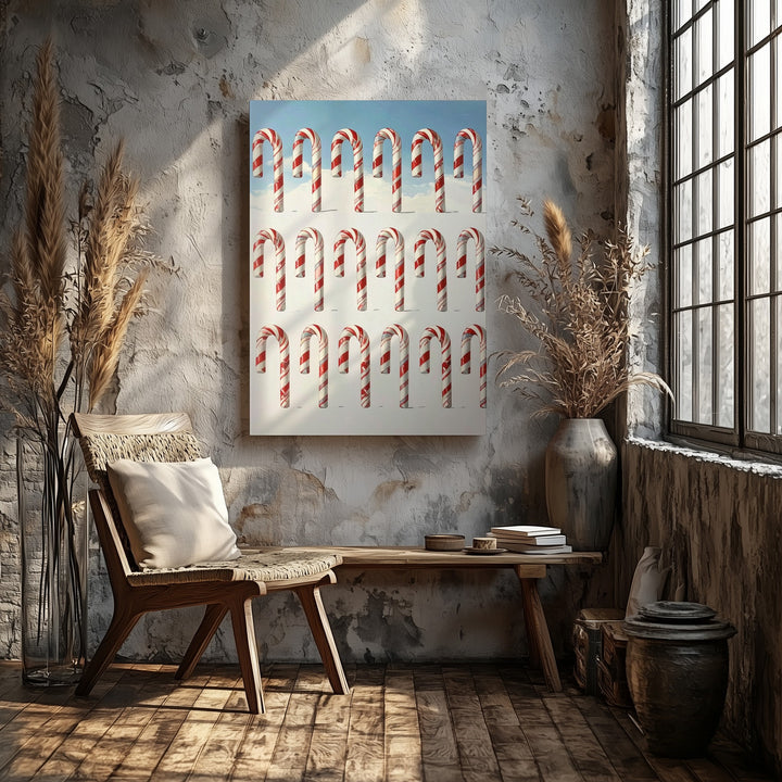 Candy Cane Pattern Canvas – Festive Red & White Christmas Wall Art - Gifitto