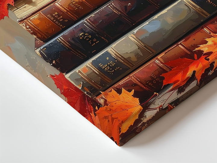 Pumpkin & Maple Leaves on Vintage Books Canvas – Warm Autumn Still Life Art - Gifitto