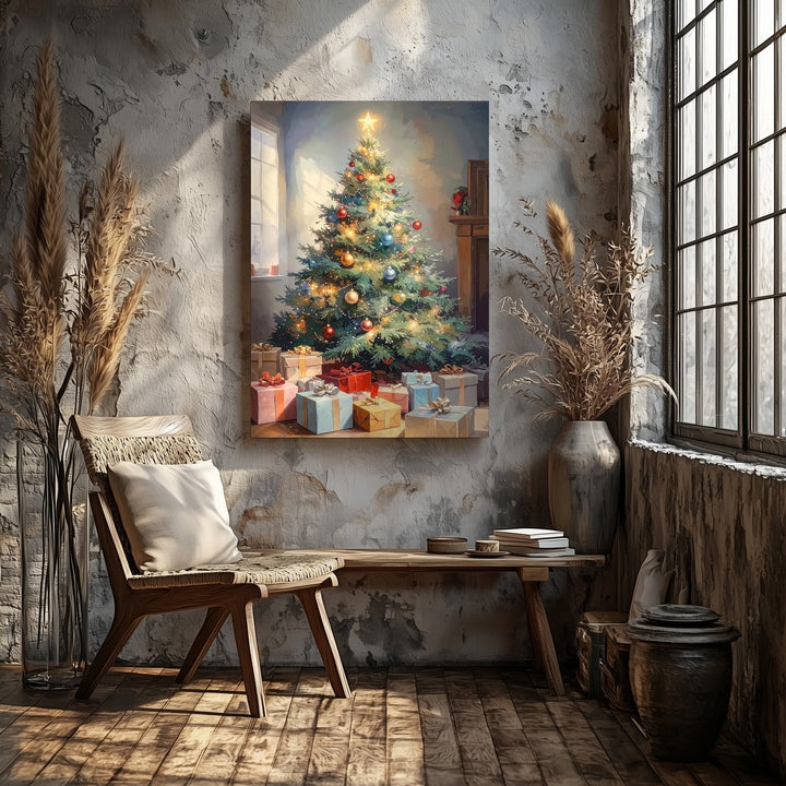 Glowing Christmas Tree Canvas – Classic Holiday Celebration Wall Art - Gifitto