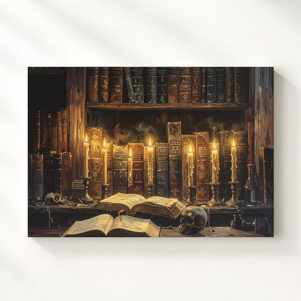 Gothic Occult Library Canvas – Arcane Halloween Sorcery Wall Art - Gifitto