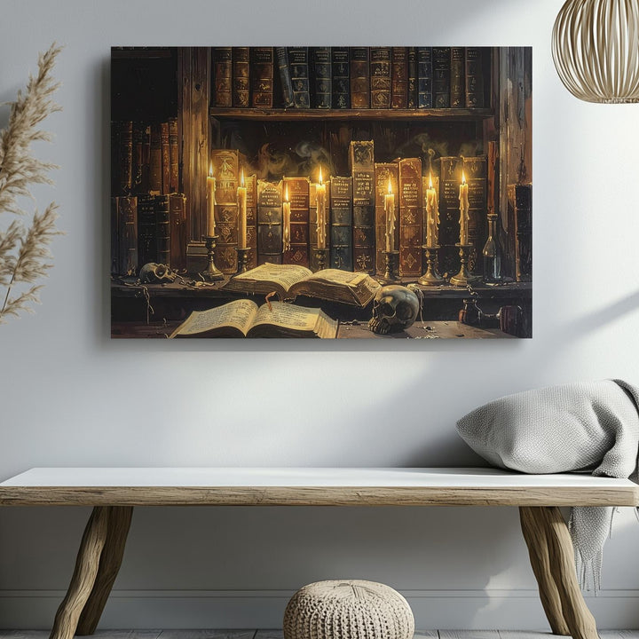 Gothic Occult Library Canvas – Arcane Halloween Sorcery Wall Art - Gifitto