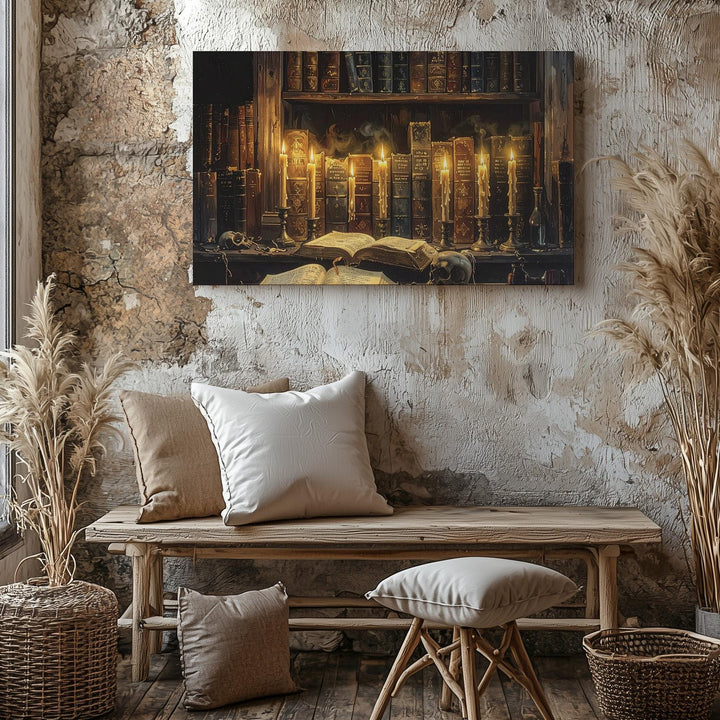 Gothic Occult Library Canvas – Arcane Halloween Sorcery Wall Art - Gifitto