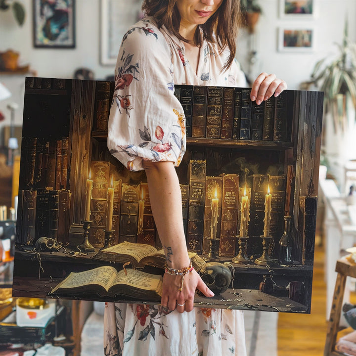 Gothic Occult Library Canvas – Arcane Halloween Sorcery Wall Art - Gifitto