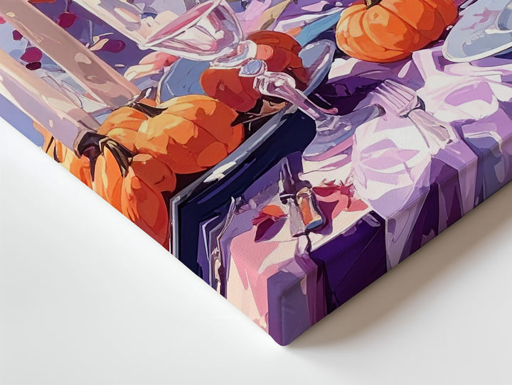 Enchanted Autumn Dinner Canvas – Romantic Still Life with Pumpkins & Candlelight - Gifitto