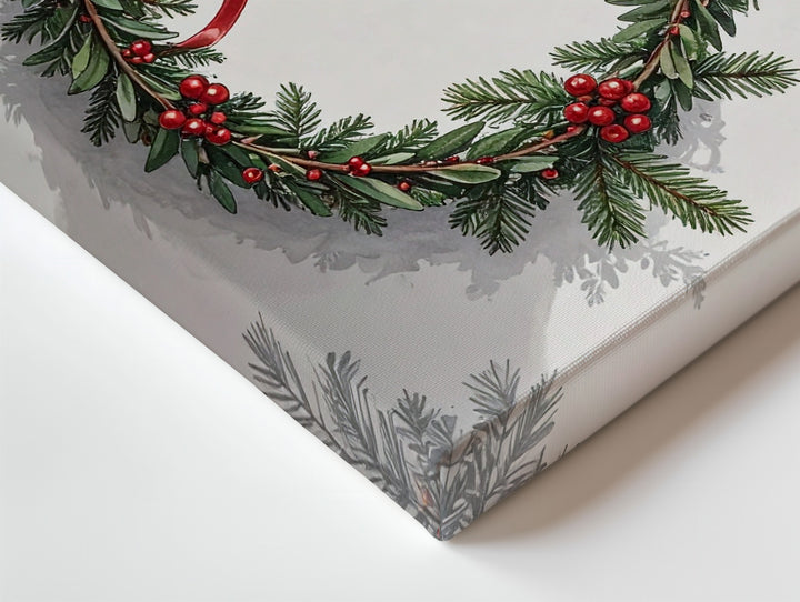 Evergreen Wreath with Red Bow Canvas – Classic Minimalist Christmas Wall Art - Gifitto