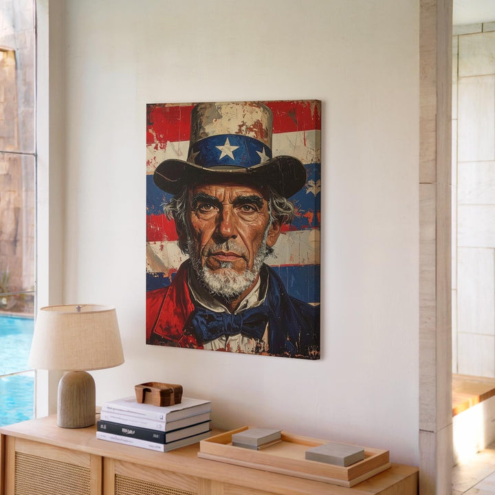 Uncle Sam Grit Portrait Canvas – Patriotic American Icon Wall Art - Gifitto