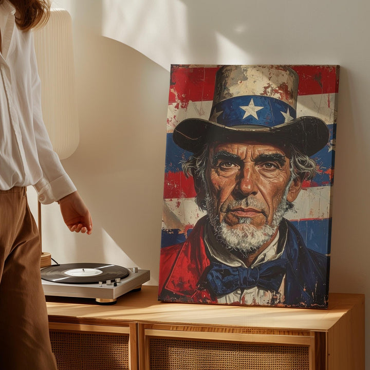 Uncle Sam Grit Portrait Canvas – Patriotic American Icon Wall Art - Gifitto