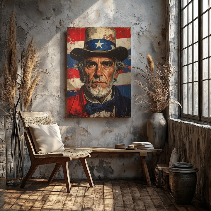 Uncle Sam Grit Portrait Canvas – Patriotic American Icon Wall Art - Gifitto