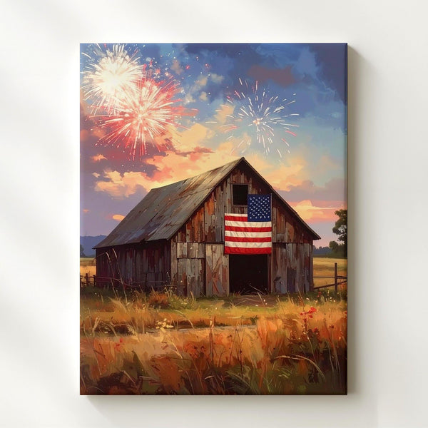 Fireworks Over Barn Canvas – Rustic American Pride Wall Art - Gifitto