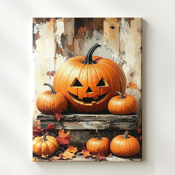 Rustic Jack-O'-Lantern Still Life Canvas – Cozy Farmhouse Halloween Decor - Gifitto