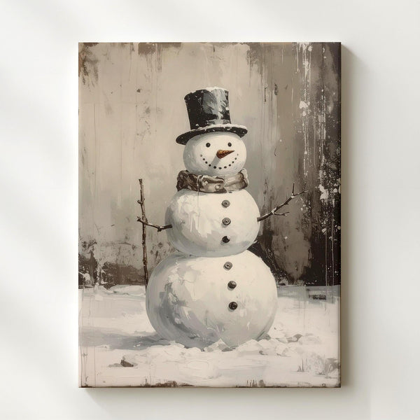 Rustic Vintage Snowman Canvas – Classic Holiday Wall Art with Timeless Charm - Gifitto