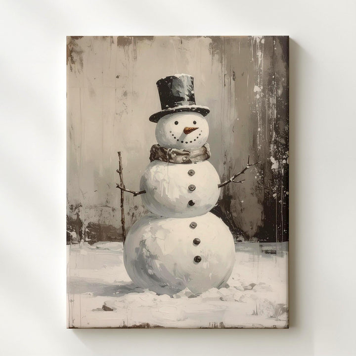 Rustic Vintage Snowman Canvas – Classic Holiday Wall Art with Timeless Charm - Gifitto