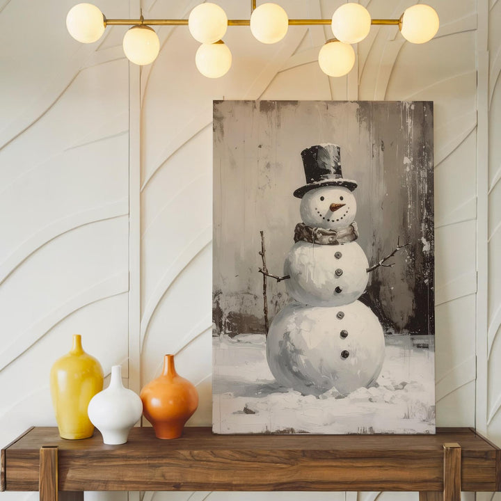 Rustic Vintage Snowman Canvas – Classic Holiday Wall Art with Timeless Charm - Gifitto