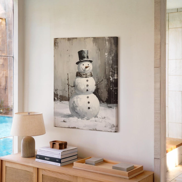 Rustic Vintage Snowman Canvas – Classic Holiday Wall Art with Timeless Charm - Gifitto