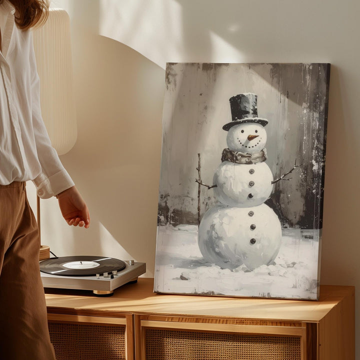 Rustic Vintage Snowman Canvas – Classic Holiday Wall Art with Timeless Charm - Gifitto