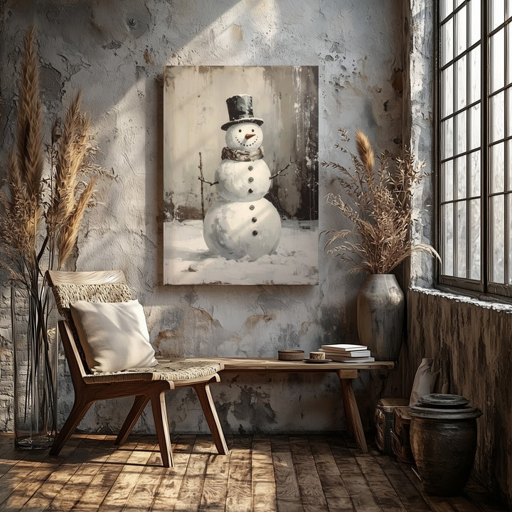 Rustic Vintage Snowman Canvas – Classic Holiday Wall Art with Timeless Charm - Gifitto
