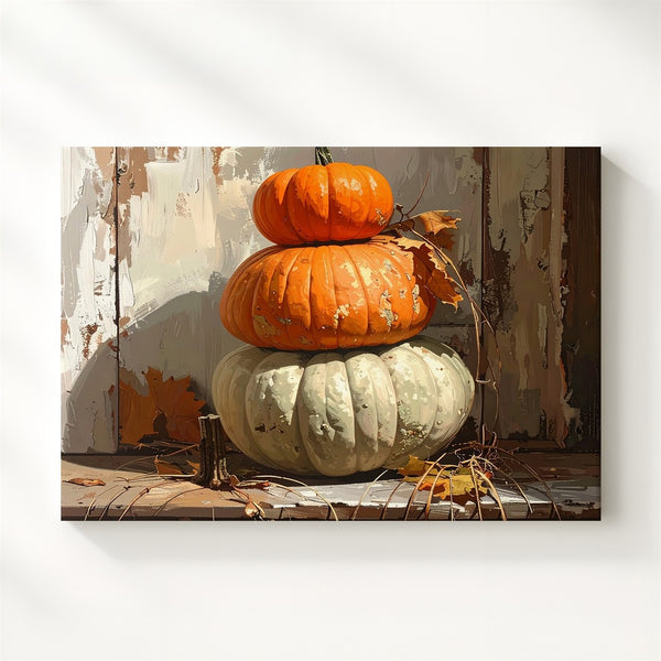 Rustic Harvest Stack Canvas – Textured Autumn Pumpkins Still Life - Gifitto