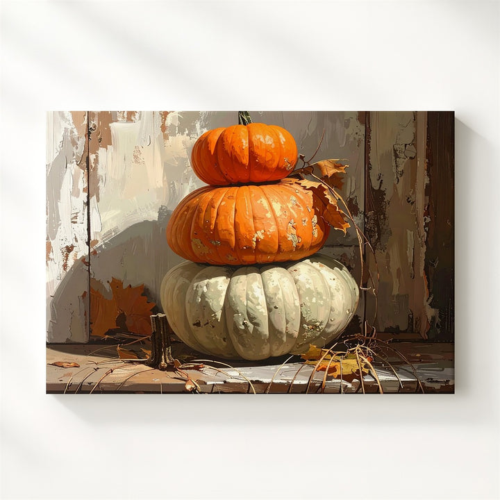 Rustic Harvest Stack Canvas – Textured Autumn Pumpkins Still Life - Gifitto