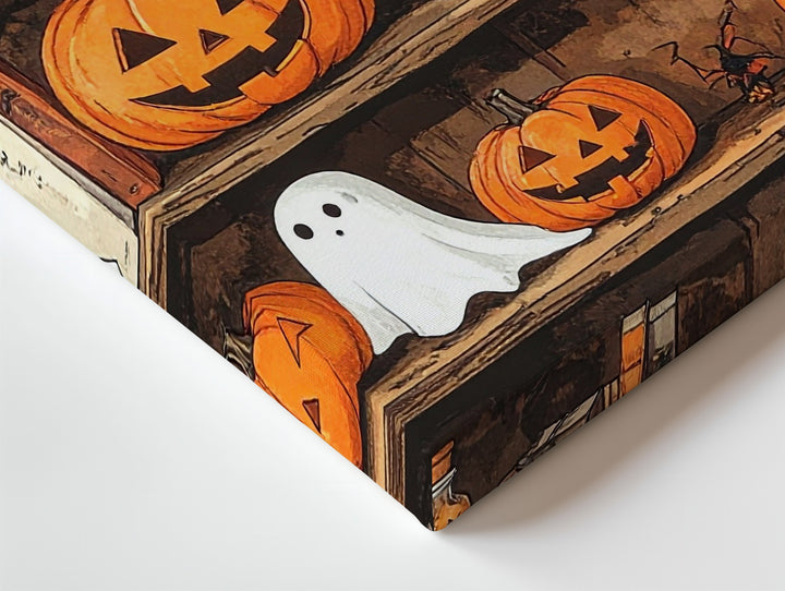 Rustic Halloween Bookshelf Canvas – Witchy Folk-Art Wall Decor - Gifitto