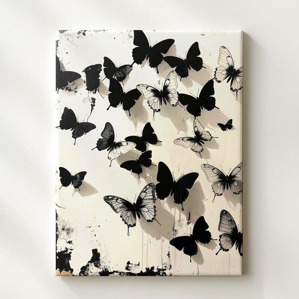 Black Butterflies Canvas – Minimalist Gothic Wall Art on Cream Background - Gifitto