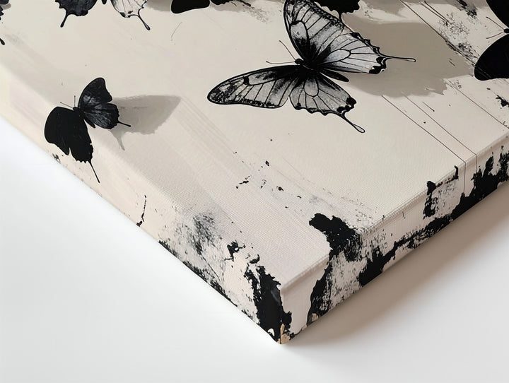 Black Butterflies Canvas – Minimalist Gothic Wall Art on Cream Background - Gifitto