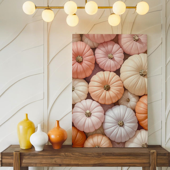 Pastel Pumpkin Pattern Canvas – Elegant Modern Fall Wall Art - Gifitto