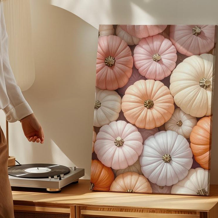 Pastel Pumpkin Pattern Canvas – Elegant Modern Fall Wall Art - Gifitto