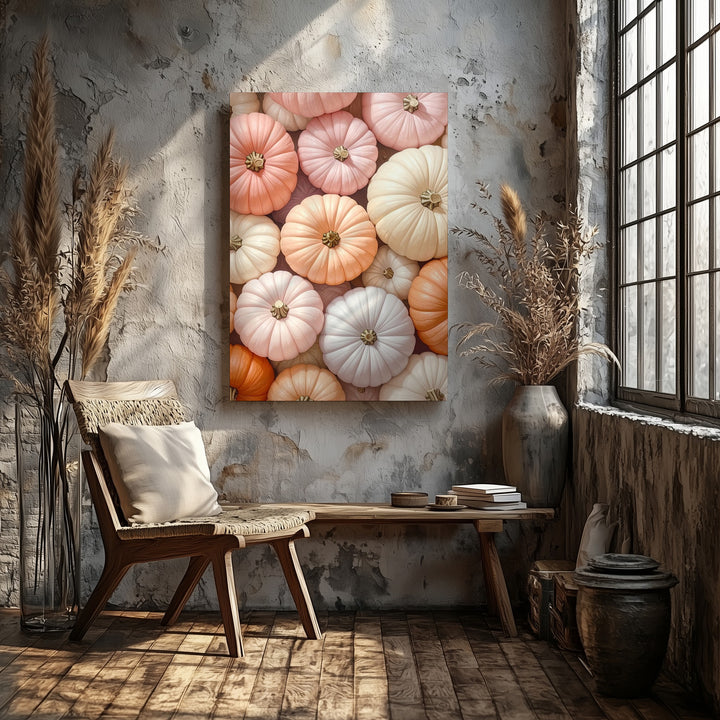 Pastel Pumpkin Pattern Canvas – Elegant Modern Fall Wall Art - Gifitto